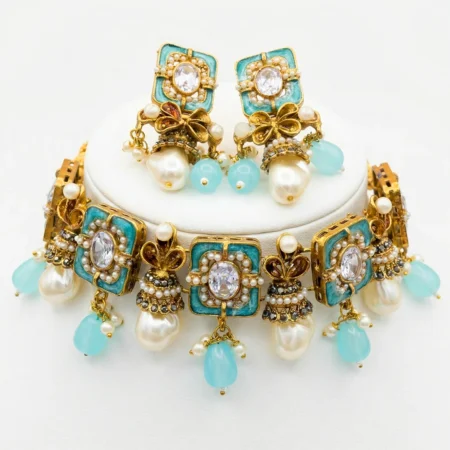 Turkish Ferozie Choker Set with Earrings