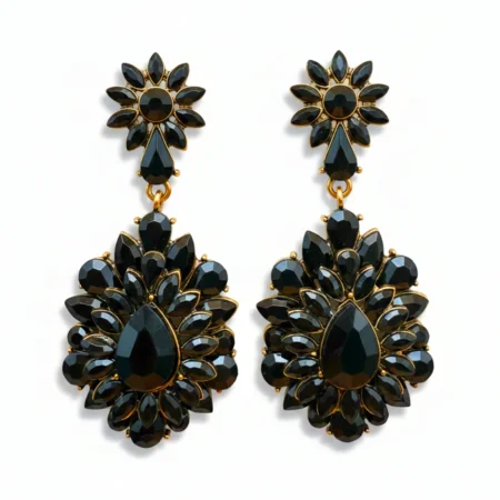 Black Crystal Drop Dangle Earrings for Women
